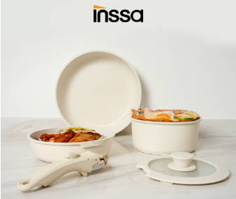 Inssa Non Stick Frying Pan 5 Pcs Cookware Set Handle Removable PFOA Free Suitable For All Stoves