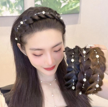 Korean Pearl Wig Headband Braid Fashion Girls Hair Band Hair Accessories