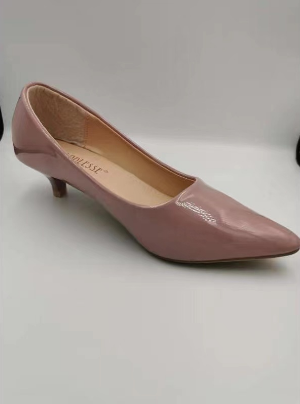 2 inch Classic Glossy Leather Office Work Heels Beige and Black Heels Ladies Pointed Close Heel