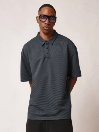 SUMWON Regular Fit Short Sleeve Rib Textured Polo Shirt