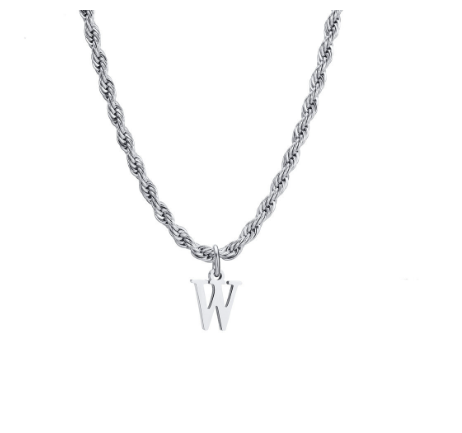 Meaeguet Fashion Letter Necklace A-Z Pendant Necklace for Women Men Stainless Steel Silver Choker Initial Necklace Accessories W
