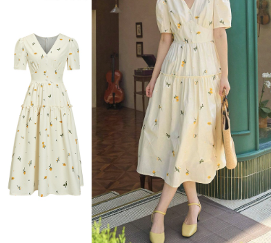 Lovito Women Casual Ditsy Floral Ruffle Dress L71ED267 Apricot