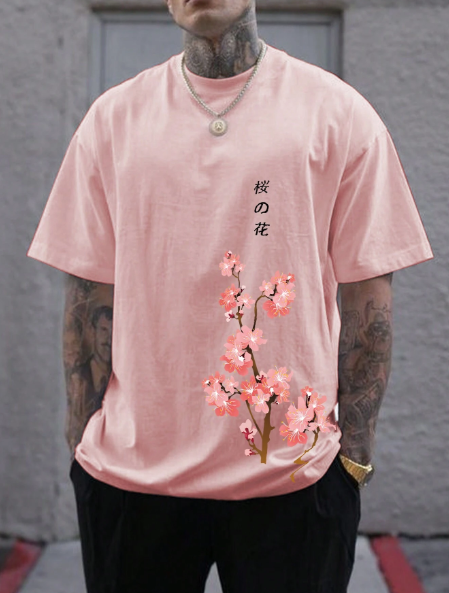 Manfinity Homme Men Plus Floral & Japanese Letter Graphic Tee