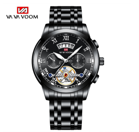 VA VA VOOM Top Brand Watch Men Luxury Wristwatch Imitate Automatic Quartz Sports Watch BLACK SILVER