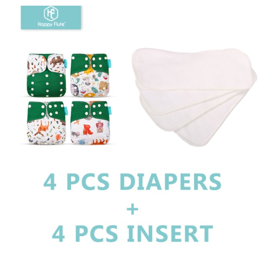 Happyflute 4Pcs Pocket Diapers Plus 4 Pcs Microfiber Insert Reusable Washable Ecological Cloth Diaper Fit 3 15kg Baby Set 23