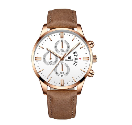 SHAARMS Men Business Leather Strap Quartz Wrist Watch with Date Calendar M006