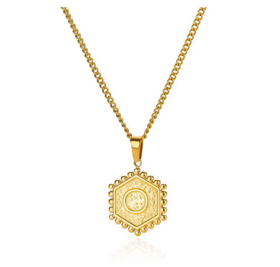 Fashion Hexagon A-Z Letter Necklaces For Women Stainless Steel Initial Hexagon Pendant Necklace O