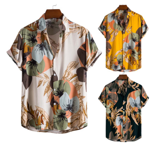 Men's Vintage Fashion Collar Button Up Floral Polo Shirt Original Summer Casual Loose Short Sleeve Hawaii Shirt Plus Size