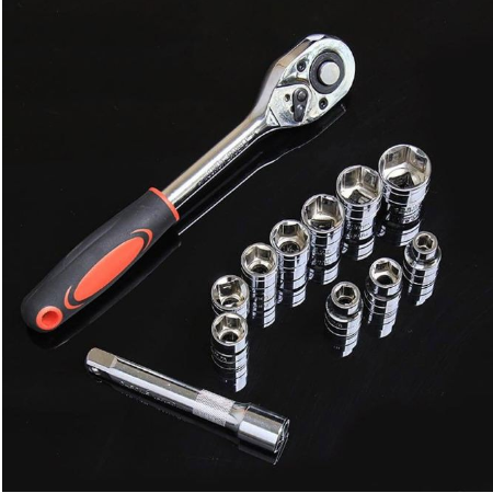 12PCS 1/2 inch Drive Ratchet Wrench CR-V Socket Kits Mechanic Spanner Car Motorcycle Repair Tool Set