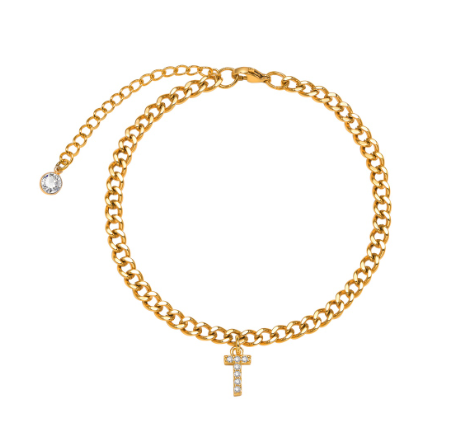 Vnox Initial Ankle Bracelets for Women, 14K Gold Plated Cuban Chain Initial Anklets for Women Anklet Foot Jewelry 5
