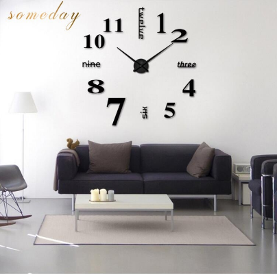 Mirror DIY Large Wall Clock DIY Wall Clock 3D Mirror Sticker Metal Roman Numerals Big Clock