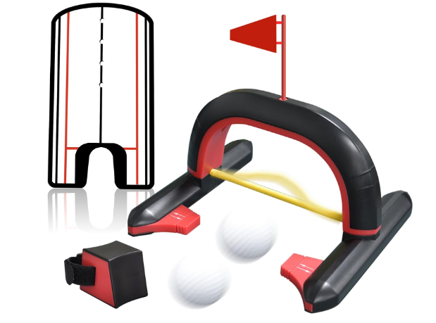 Golf Automatic Putting Cups and Flag with Putting Mirror Training Aid Adjustable Golf Ball Return Putting Machine Indoor Outdoor Office Putting Practice Equipment