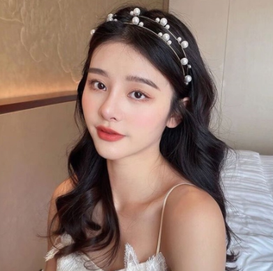 Korean Alloy Double Layer Headband Pearl Butterfly Crystal Hair Band Woman Hair Accessories