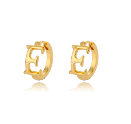 Kaijiang Anting-anting Initial Letter Hoop Earrings For Women A-Z Letter Piercing Stainless Steel Earring Korean Fashion Jewelry E