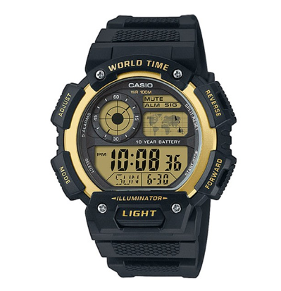 Casio Black Resin Strap 100 Meter World Time Watch