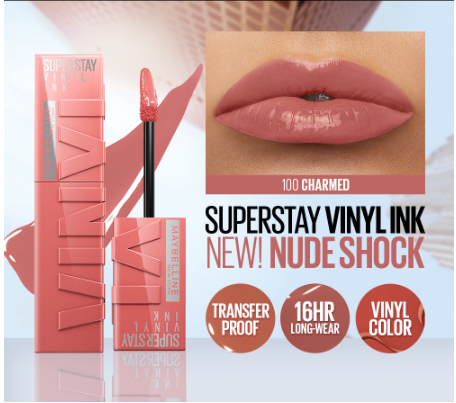 Maybelline Superstay Vinyl Ink Liquid Lipstick (Nude Shock, Long Lasting, Waterproof) Charmed