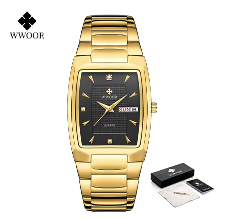 Wwoor Luxury Gold Women Bracelet Watches 2022 Design Square Ladies Dress Quartz Wristwatch BLACK DIAL GOLD CASE STRAP