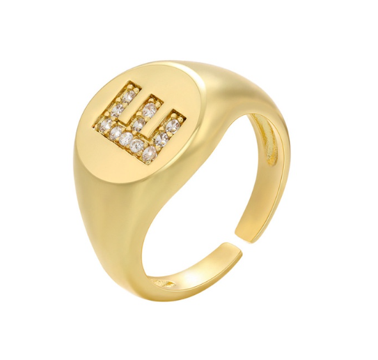 Maxzone A-Z Letter Hip Hop Gold Color Metal Finger Rings Adjustable Opening Ring Initials Name Alphabet Female Party Fashion Jewelry E