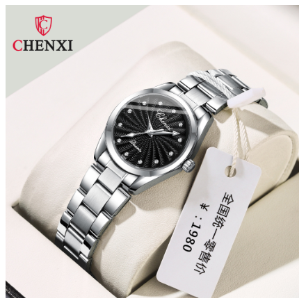 CHENXI watch for woman waterproof original korean style fashion stainless steel luminous casual watch BLACK