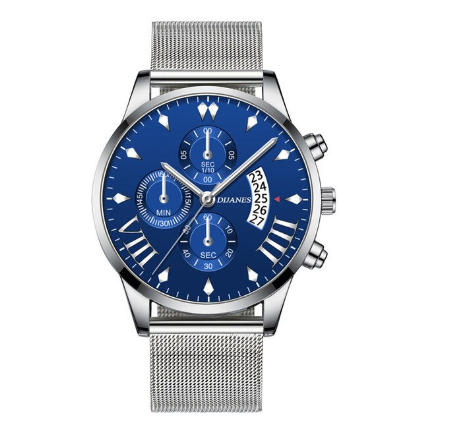 Luxury Gold Mens Stainless Steel Mesh Belt Quartz Watch Men Business Casual Wrist Watches Analog Clock Relo Ng Kalalakihan SILVER BLUE