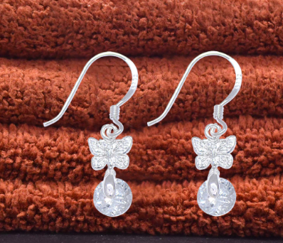 Italy Sterling Silver Butterfly Hook Dangling Earring