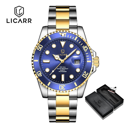 LICARR Brand Men's Watches Top Luxury Casual Sport Military Quartz Men Watch Fashion Luminous Waterproof 9512 SILVER GOLD BLUE