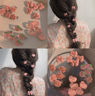 Sweet Pink Rose Bow Hairpin Small Fresh Peach Duck Mouth Clip Girl Heart Liu Seaside Clip Hair Accessories