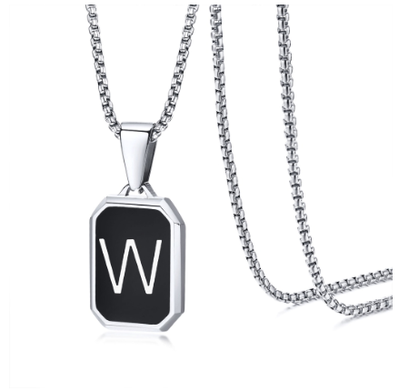 Meaeguet Black Fashion Necklace For Men Letter A-Z Pendant Stainless Steel Birthday Gift For Boyfriend W