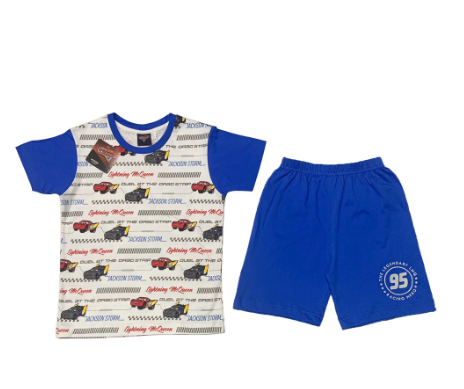 Disney Cars Duel Action Boys Kids T-Shirt With Front And Back Print Blue Sleeves And Shorts Set