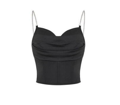 Elegant Plain Chain Spahgetti Strap Sleeveless Party Crop Top for Women (black)