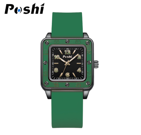 POSHI Women Fashion Elegant Green Roma Square Dial Watches Vintage Simple Ladies Waterproof Quartz Wrist Watch GREEN
