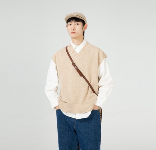 Korean V Collar Sweater M-2XL Korean College Style Sweater Vest For Men Ins V neck Knitted Tops