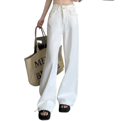 Lovito Casual Plain Raw Hem Button Front Pocket Jeans for Women LNE13105 (White)