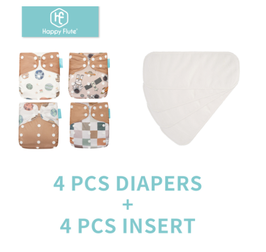 Happyflute 4Pcs Pocket Diapers Plus 4 Pcs Microfiber Insert Reusable Washable Ecological Cloth Diaper Fit 3 15kg Baby Set 38