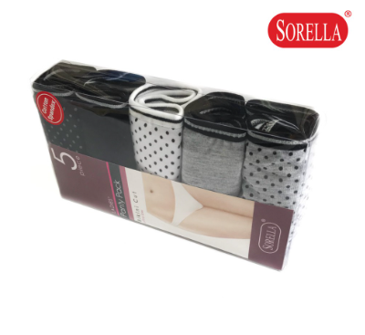 SORELLA 5in1 Bikini Panty Pack Womens Underwear Panty ALS516 Plain and Printed Mix Polkadots Dots