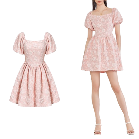 Lovito Women Ruffle Puff Sleeve Square Neck Dress L62ED136 (Pink)
