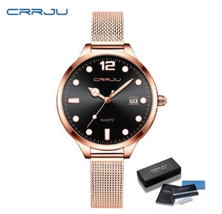 CRRJU Women's Watch Original Brand Luminous Fashion Business Analog Quartz Stainless Steel Waterproof 2187 ROSE BLACK