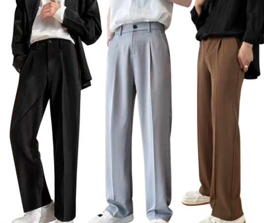 Korean Style Solid Color Straight Loose Men's Wide Leg Suit Pants