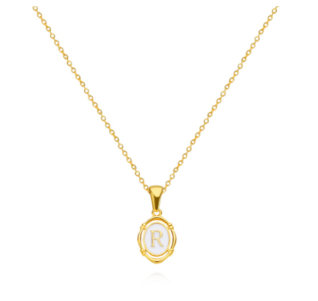 26 Letter Pendant Necklace 18k Gold Oval Shell Neck Chain Necklace Fashion Gift R
