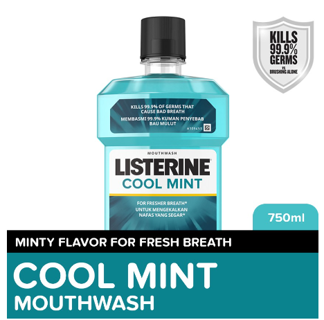 Listerine Cool Mint Mouthwash 750ml - Oral Care, Mint Fresh to Fight Bad Breath, Toothbrush Routine