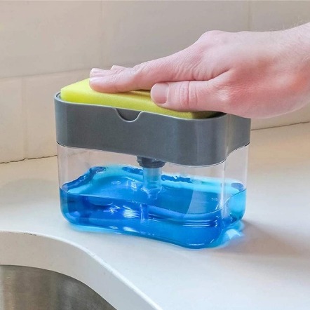 2-in-1 Sponge Rack Soap Dispenser Sponge Soap Pump Dispenser Dish Soap Dispenser For Kitchen
