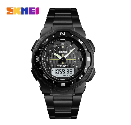 SKMEI Brand Men’s Watches Fashion Stainless Steel Dual Display Quartz Clock Casual Men Watch Sport Waterproof Chrono 1370 M4