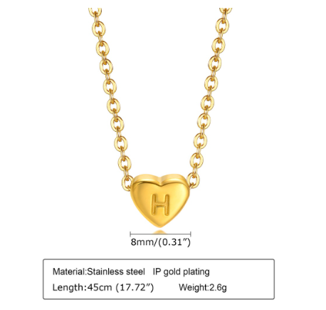 MG A-Z Letter Necklace, Lovely Cute Heart Letter Necklace, Necklace Gift Jewelry, Gold Stainless Steel H