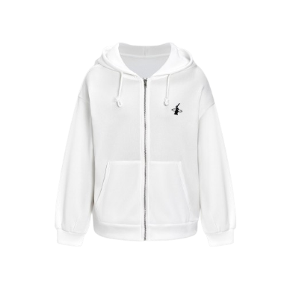 Lovito Casual Plain Zipper Embroidery Coat for Women LNE11110 (White)