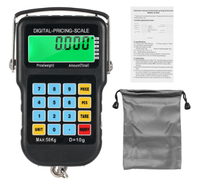 110lb/50kg Fish Scales Backlit LCD Portable Electronic Hook Digital Fishing Scale Hanging Scale with Measuring Tape Ruler for Hunting