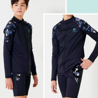 Teen Boy Long Sleeve Zipped Split Swimwear Kids Quick Drying Swimsuit Beach Shorts Surfing Diving Suit