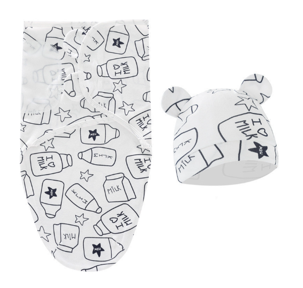 Cotton Newborn Sleeping Bag Baby Swaddle Blanket Pack Hat Adjustable Baby Set Newborn Sleeping Bag Plain Blanket D4