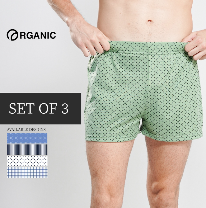 Organic Boxer Shorts for Men 3pcs Set Assorted Random Colors Underwear Black Gray Blue innerwear