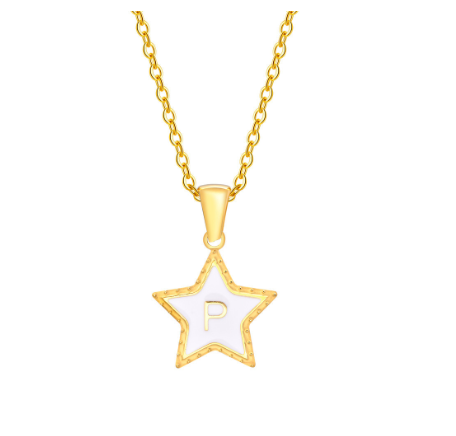 Vnox A-Z Letter Star Shope Pendant Necklace for Women,18K Gold Initial Stainlss Steel Jewelry Accessories Gift P