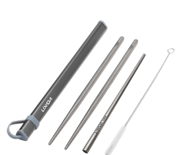Lixada Camping Cutlery Set Titanium Chopsticks Drinking Straw Cleaning Brush with Aluminum Storage Tube Case for Outdoor Traveling